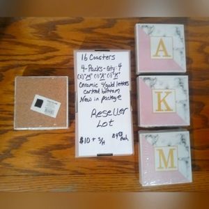 Marbled Letter Ceramic Coaster Set - Four (4) Packs